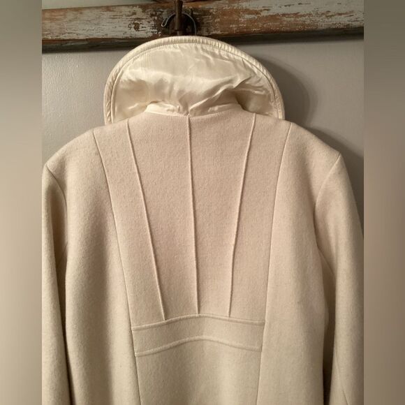 FLAX SIZE SMALL IVORY CREAM WOOL BLEND OVERSIZED LONG BUTTON FRONT PEA COAT - Picture 6 of 11